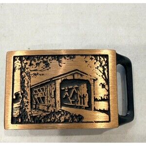 Vintage 1970's "Langley Bridge" Solid Brass Belt Buckle Tech Ether Guild